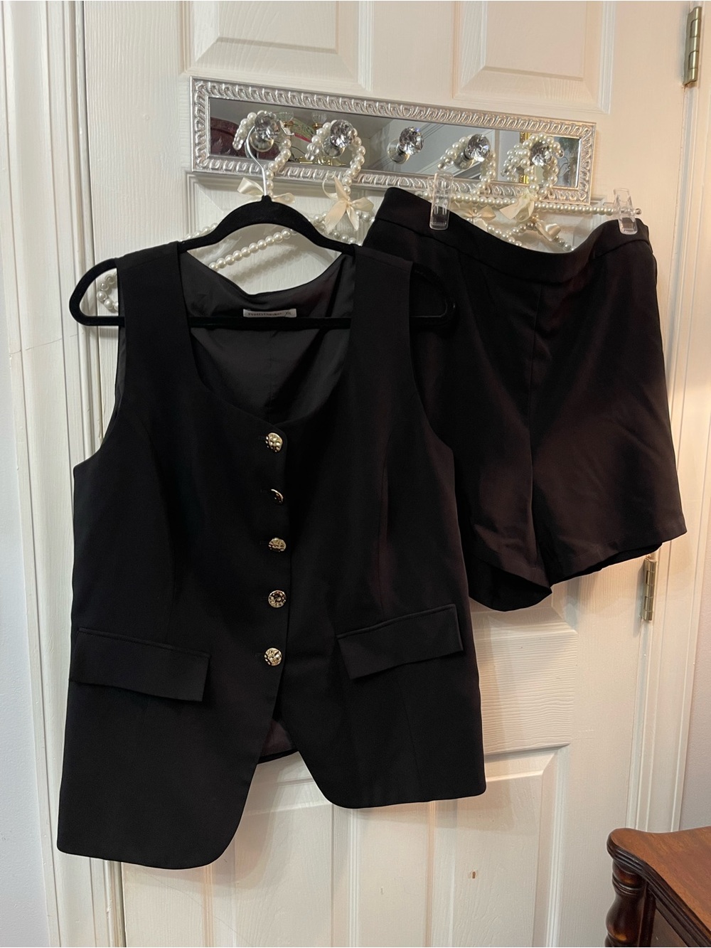 Black Women's Tailored Vest & High-Waist Shorts Set